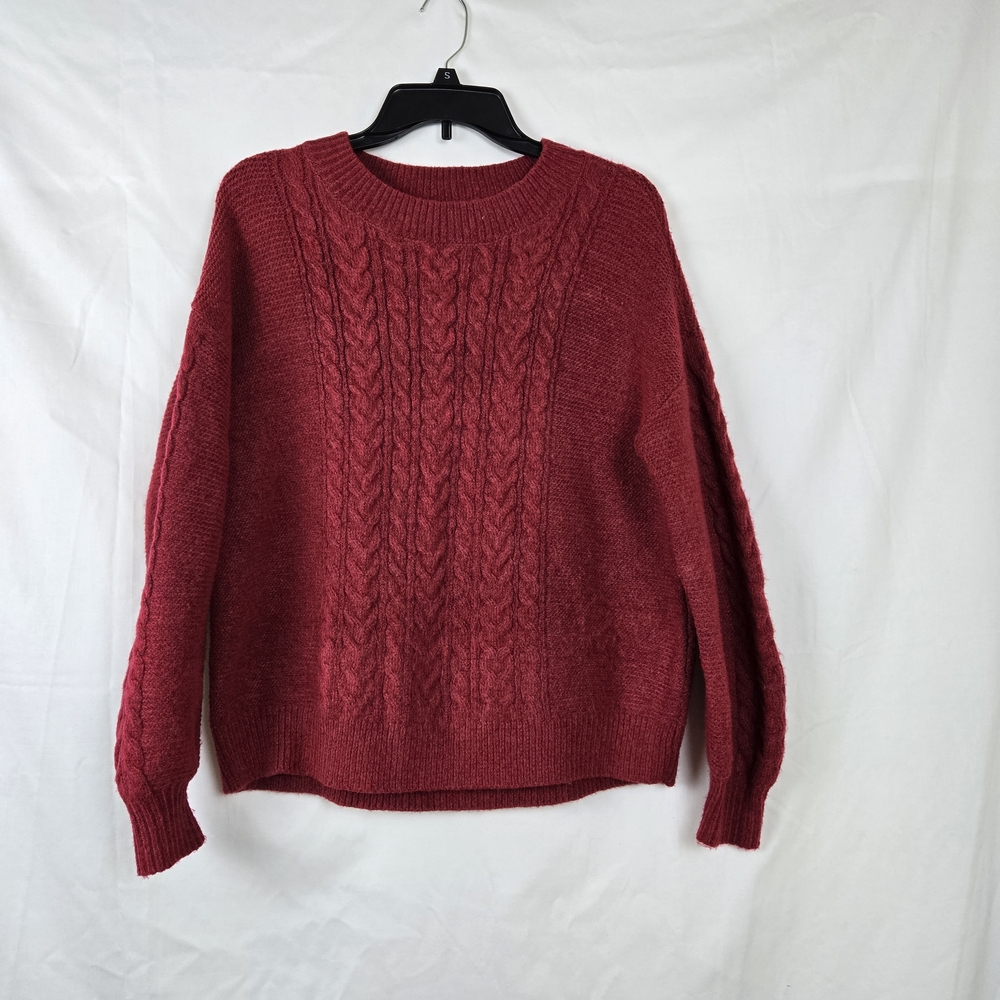 Loft‎ Women's Preppy Red Long Sleeve Cable Knit Holiday Career Sweater Medium
